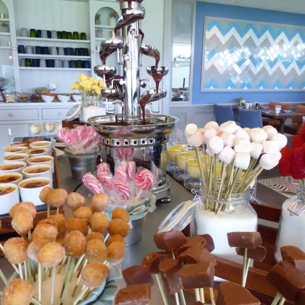 Sunday brunch chocolate fountains and sweet treat buffet
